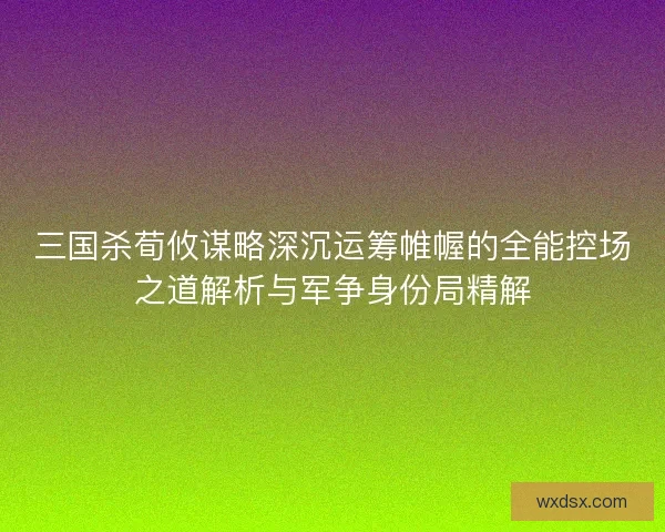 三国杀荀攸谋略深沉运筹帷幄的全能控场之道解析与军争身份局精解