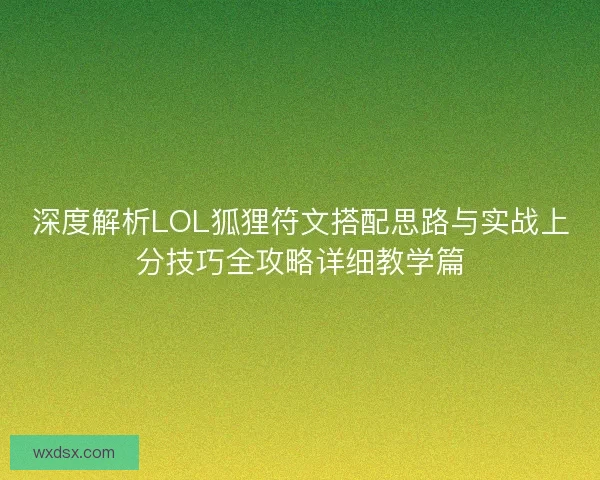 深度解析LOL狐狸符文搭配思路与实战上分技巧全攻略详细教学篇 深度解析LOL狐狸符文搭配思路与实战上分技巧全攻略详细教学篇