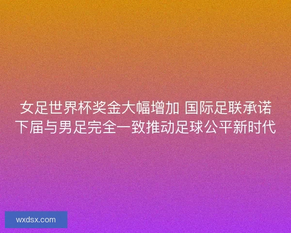 女足世界杯奖金大幅增加 国际足联承诺下届与男足完全一致推动足球公平新时代 女足世界杯奖金大幅增加 国际足联承诺下届与男足完全一致推动足球公平新时代