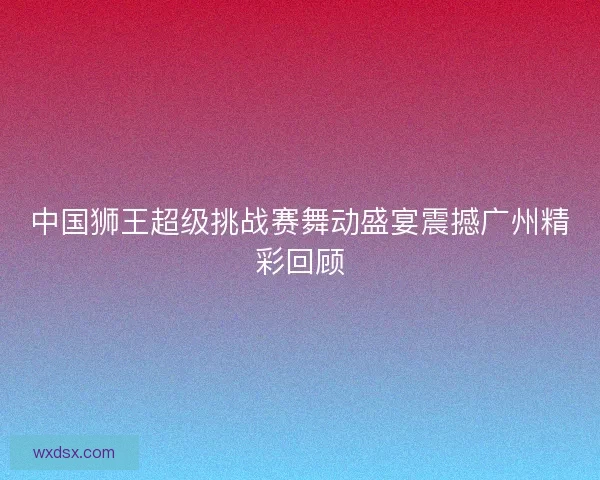 中国狮王超级挑战赛舞动盛宴震撼广州精彩回顾